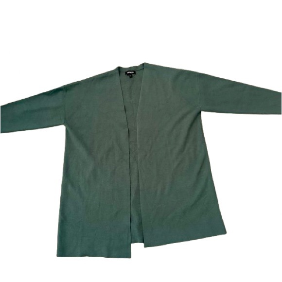 NWOT! Express Cozy Fall Winter Hunter Green Long Open Cardigan in Size Large - Picture 7 of 9